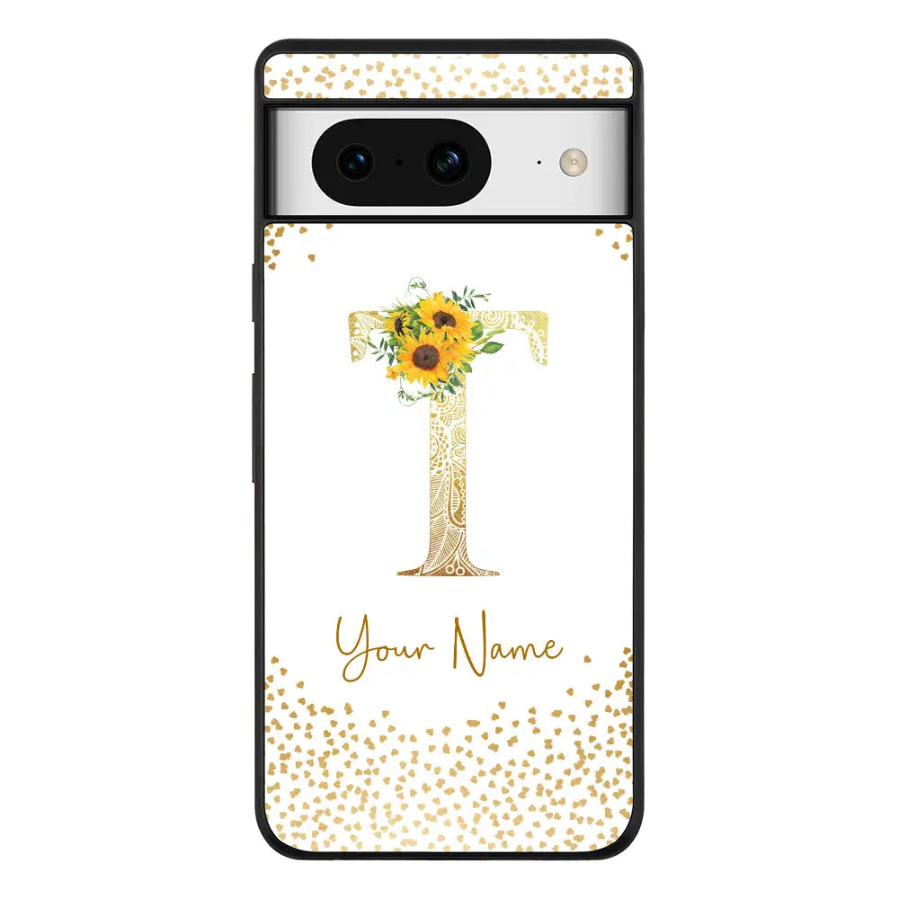 Google Pixel 8 / Rugged Black Phone Case Floral Mandala Initial Phone Case - Google - Stylizedd