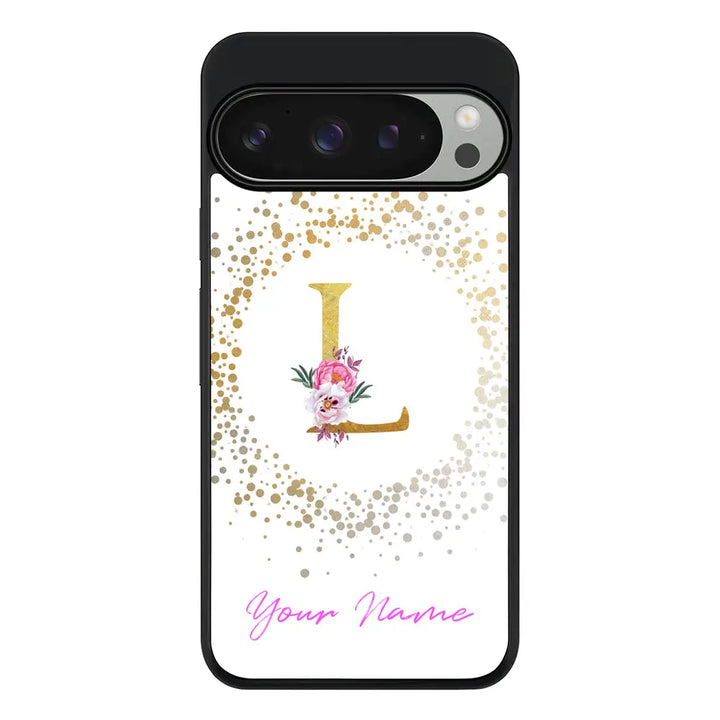 Floral Initial Phone Case - Google - Pixel 9 Pro / Rugged Black - Stylizedd