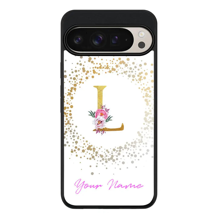 Floral Initial Phone Case - Google - Pixel 9 Pro XL / Rugged Black - Stylizedd