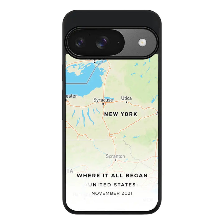 Personalized map Phone Case - Google - Pixel 9 / Rugged Black - Stylizedd