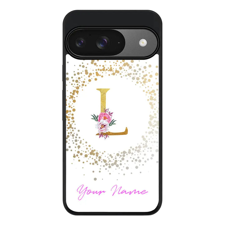 Floral Initial Phone Case - Google - Pixel 9 / Rugged Black - Stylizedd