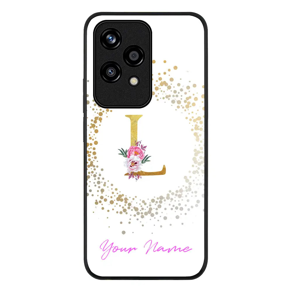 Floral Initial Phone Case - Honor - 200 Lite / Rugged Black - Stylizedd