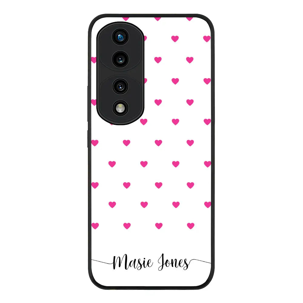 Honor 70 Pro Rugged Black Heart Pattern Custom Text, My Name Phone Case - Honor - Stylizedd.com