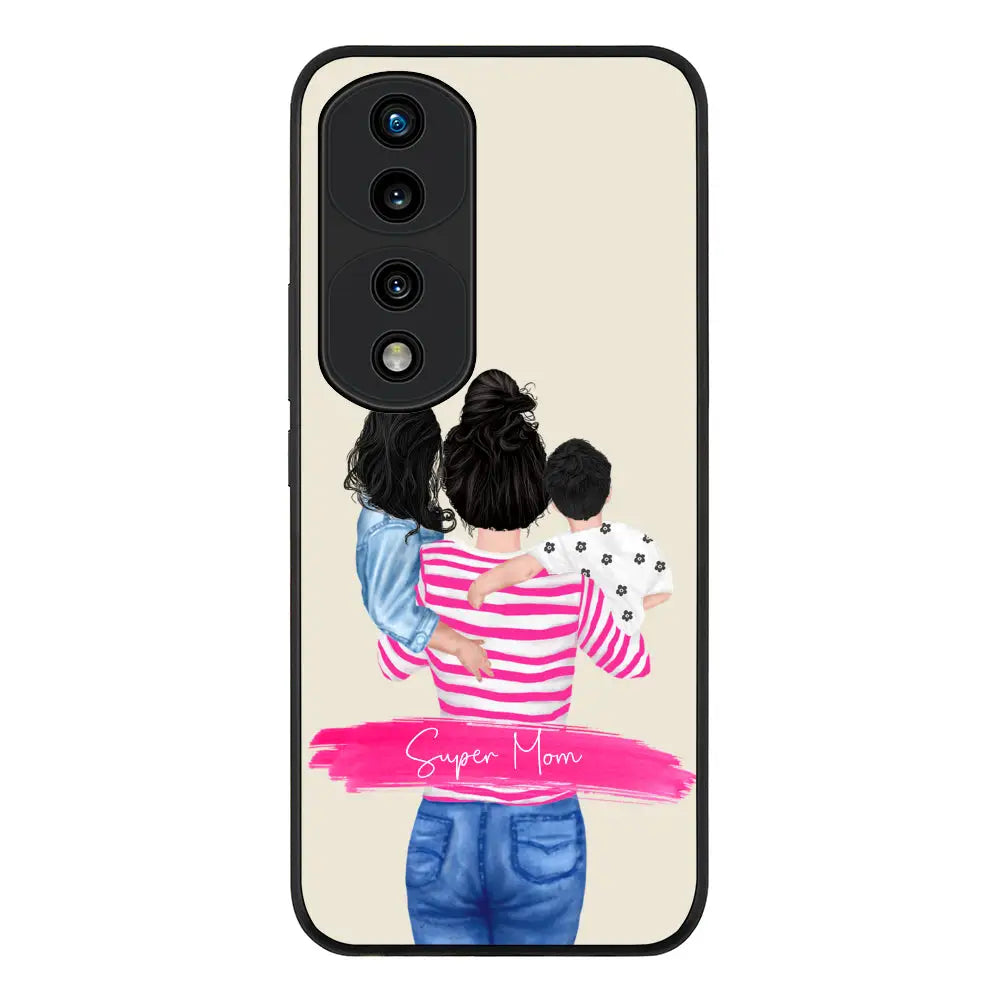 Honor 70 Pro / Rugged Black Phone Case Custom Clipart Text Mother Son & Daughter Phone Case - Honor - Stylizedd