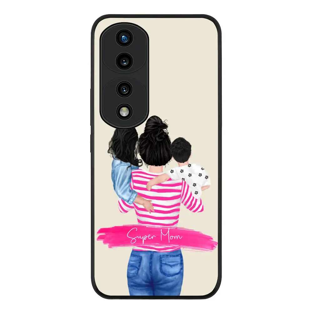 Honor 70 Pro Rugged Black Custom Clipart Text Mother Son & Daughter Phone Case - Honor - Stylizedd.com