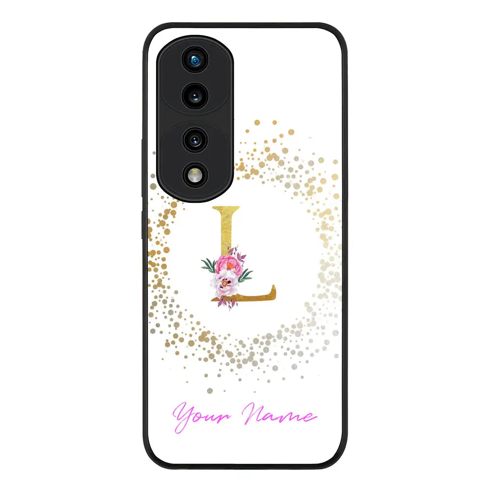 Honor 70 Pro Rugged Black Floral Initial Phone Case - Honor - Stylizedd.com