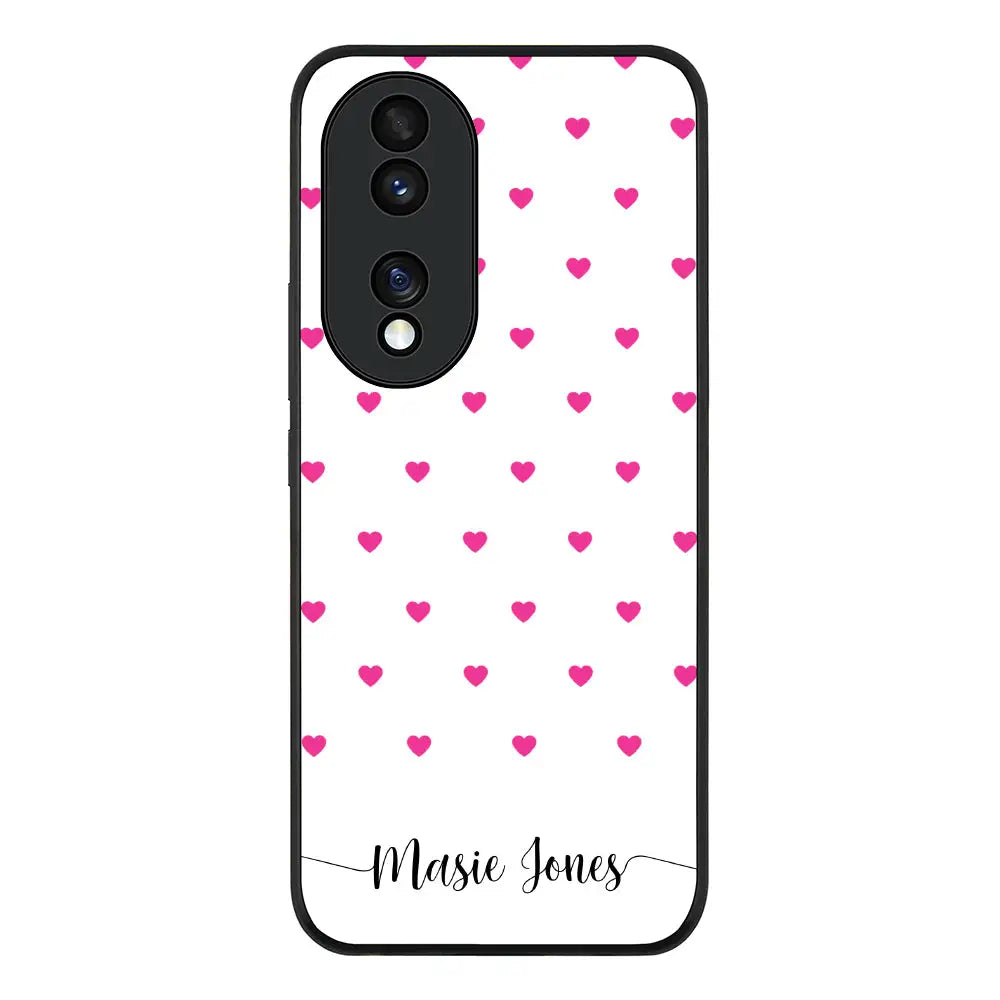Honor 70 Rugged Black Heart Pattern Custom Text, My Name Phone Case - Honor - Stylizedd.com