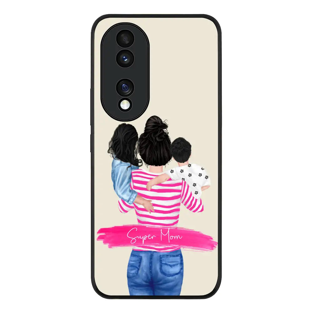 Honor 70 / Rugged Black Phone Case Custom Clipart Text Mother Son & Daughter Phone Case - Honor - Stylizedd