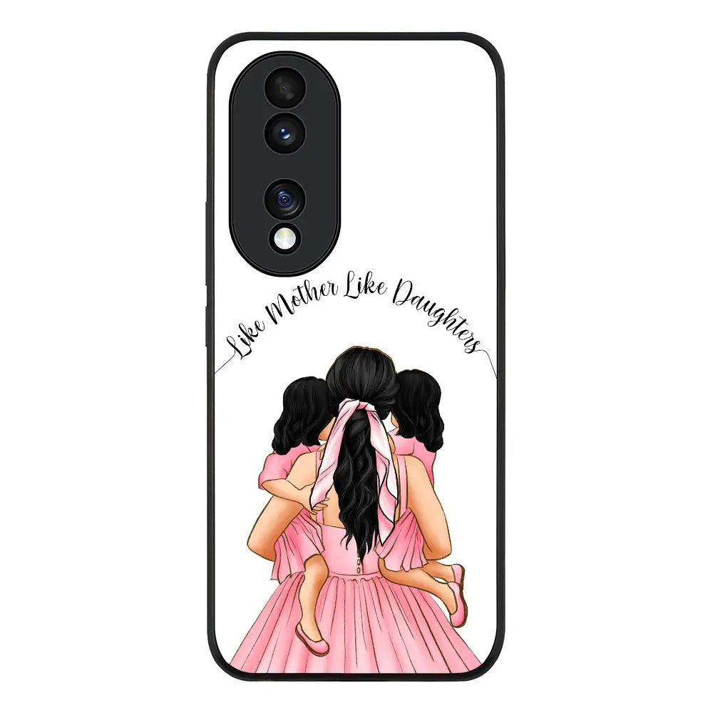 Honor 70 Rugged Black Mother 2 daughters Custom Clipart, Text Phone Case - Honor - Stylizedd.com