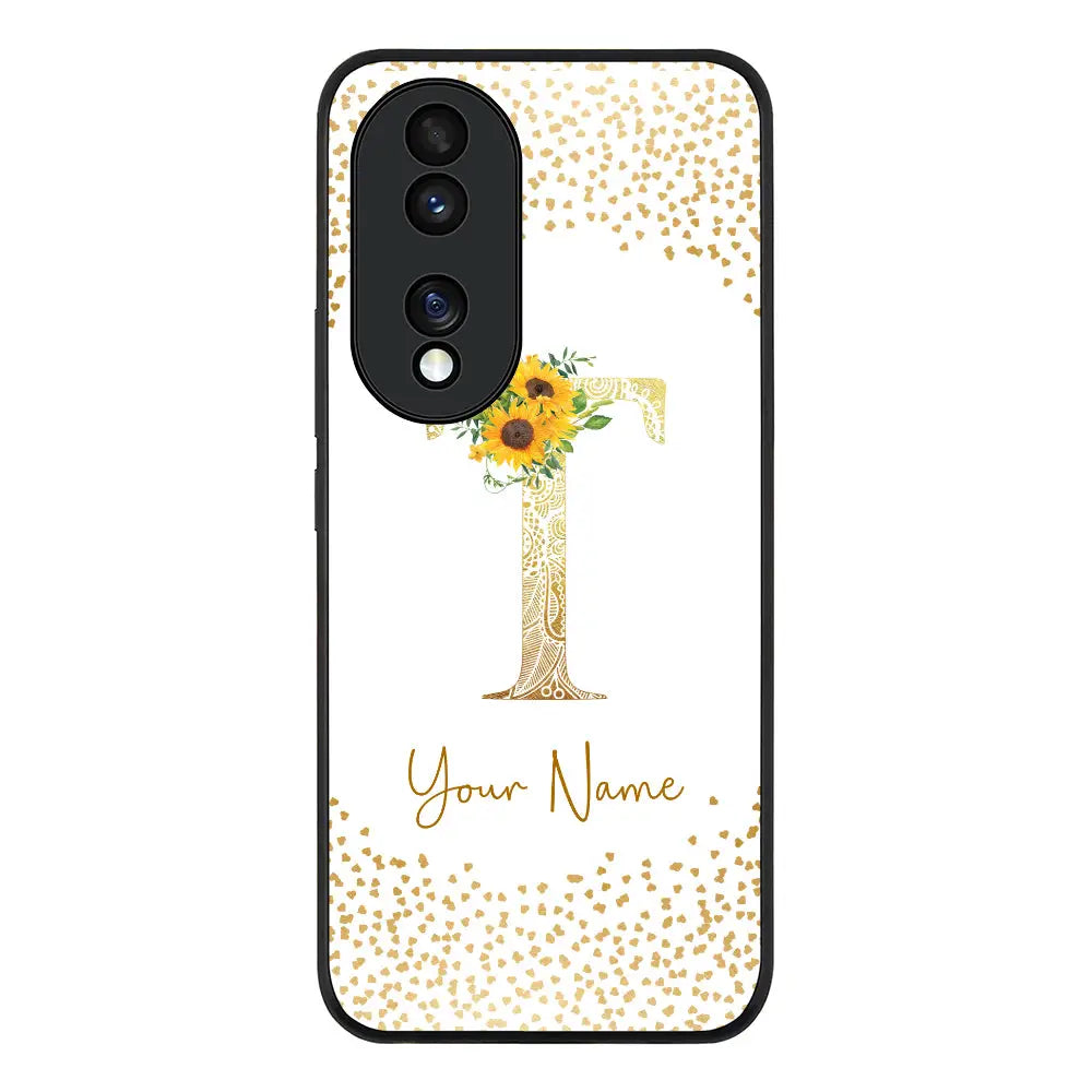 Honor 70 / Rugged Black Phone Case Floral Mandala Initial Phone Case - Honor - Stylizedd