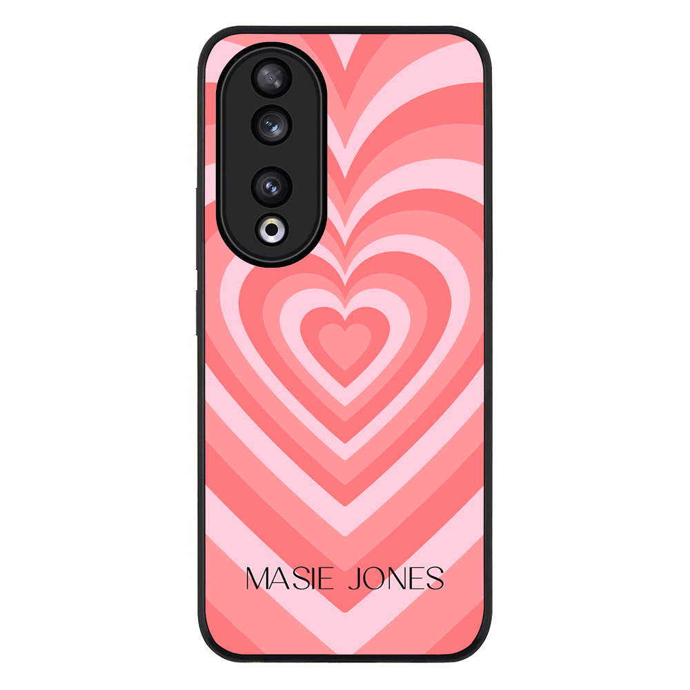 Personalized Name Retro Hearts Phone Case - Honor - 90 / Rugged Black - Stylizedd