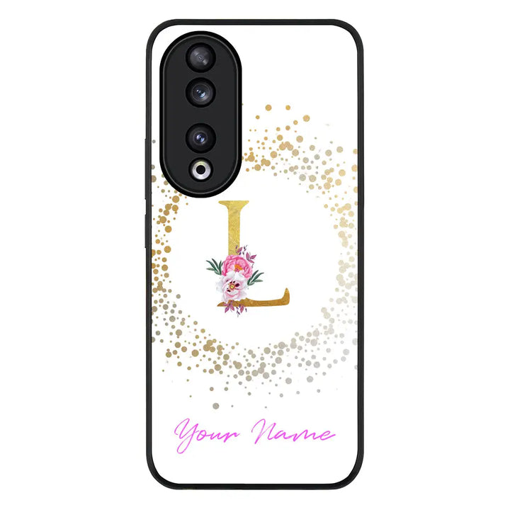 Floral Initial Phone Case - Honor - 90 / Rugged Black - Stylizedd