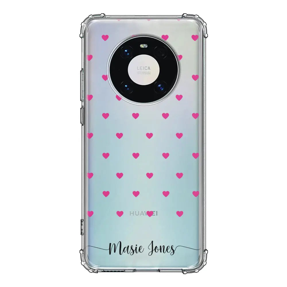 Huawei Mate 40 Pro / Clear Classic Heart Pattern Custom Text, My Name Phone Case - Huawei - Stylizedd.com