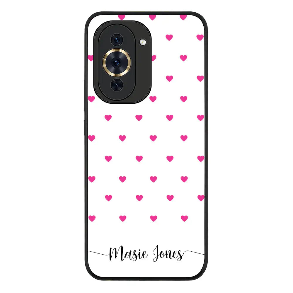 Huawei Nova 10 4G / Rugged Black Heart Pattern Custom Text, My Name Phone Case - Huawei - Stylizedd.com