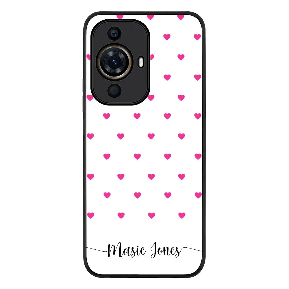 Huawei Nova 11 Pro / Rugged Black Heart Pattern Custom Text, My Name Phone Case - Huawei - Stylizedd.com