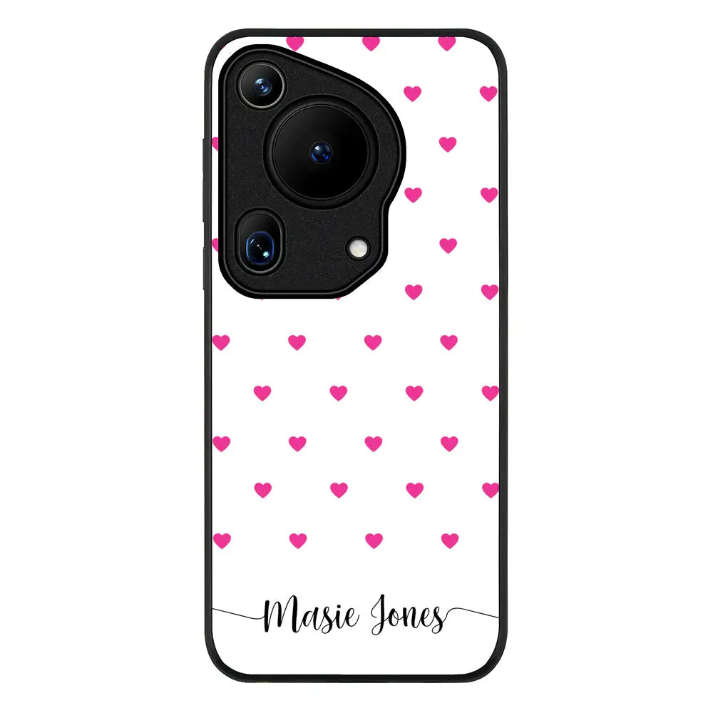 Huawei Pura 70 Ultra / Rugged Black Heart Pattern Custom Text, My Name Phone Case - Huawei - Stylizedd.com