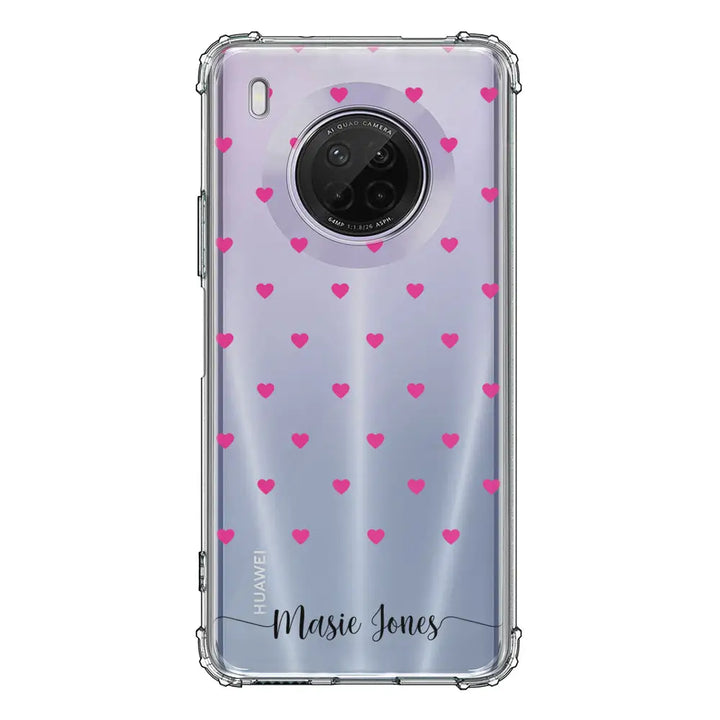 Huawei Y9A / Clear Classic Heart Pattern Custom Text, My Name Phone Case - Huawei - Stylizedd.com