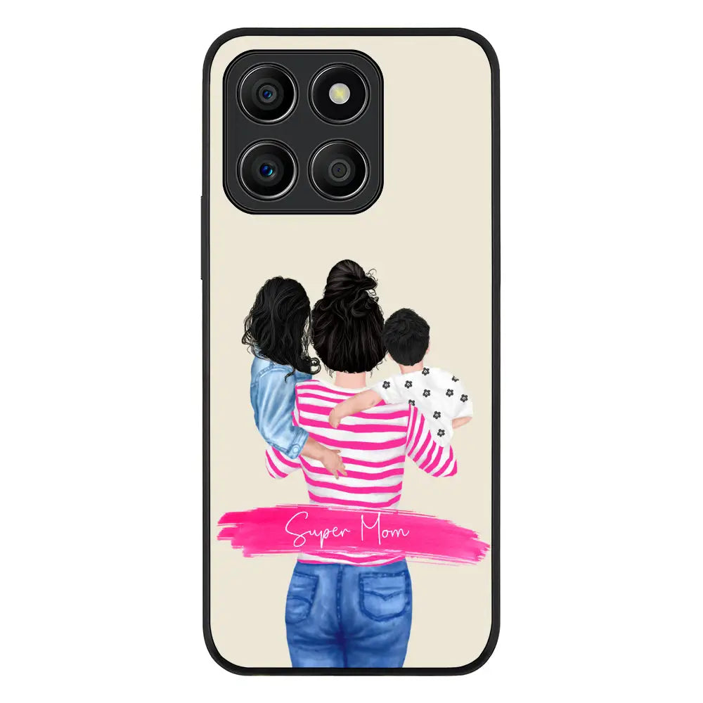 Custom Clipart Text Mother Son & Daughter Phone Case - Honor - X6a / Rugged Black - Stylizedd