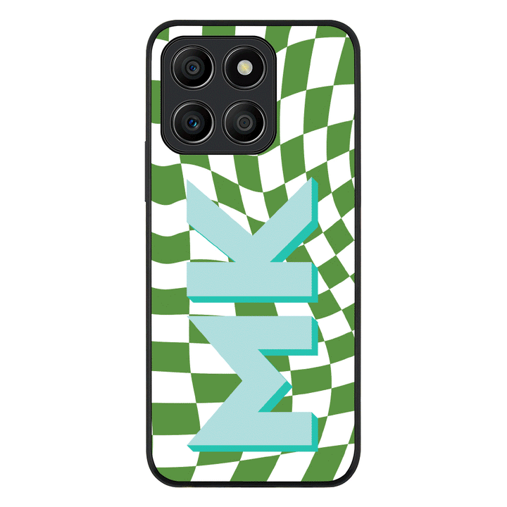 Honor X6a / Rugged Black Phone Case Custom Monogram Initial Wavy Checkerboard, Phone Case - Honor - Stylizedd