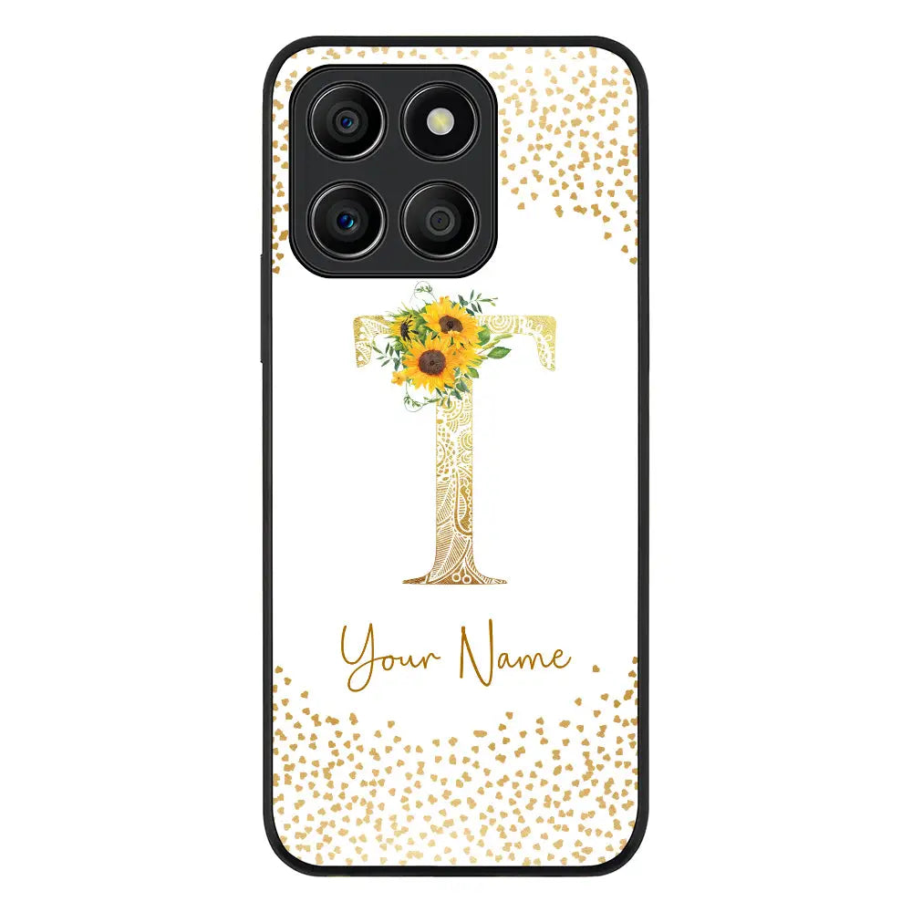 Honor X6a / Rugged Black Phone Case Floral Mandala Initial Phone Case - Honor - Stylizedd