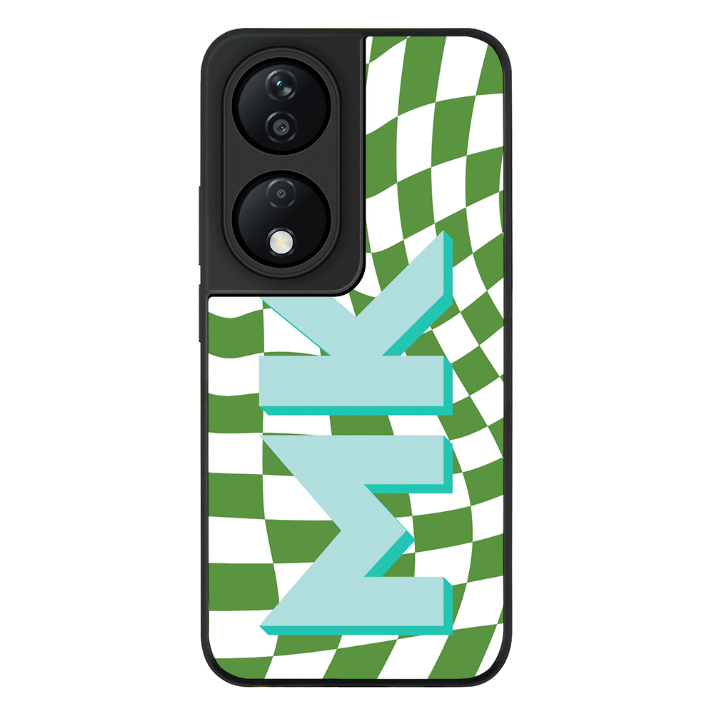 Custom Monogram Initial Wavy Checkerboard Phone Case - Honor - X7b / Rugged Black - Stylizedd