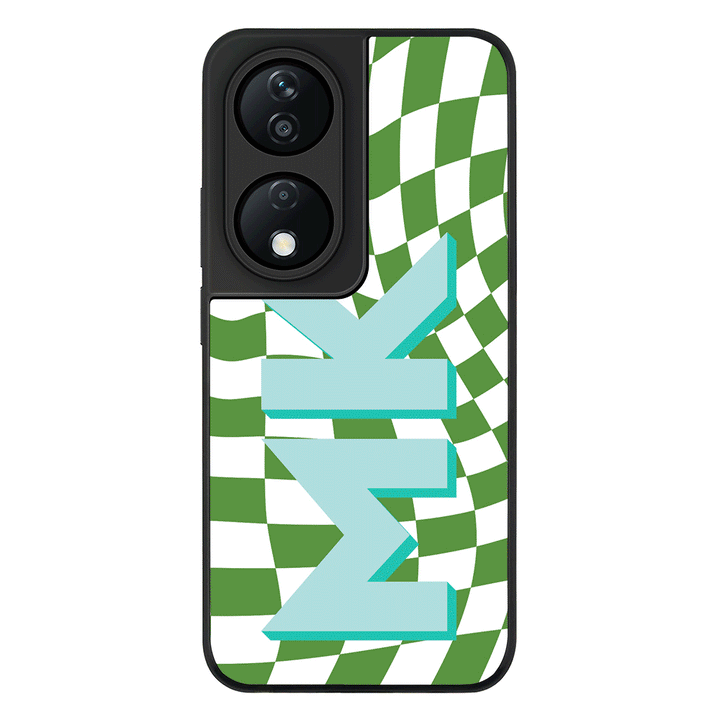 Custom Monogram Initial Wavy Checkerboard Phone Case - Honor - X7b / Rugged Black - Stylizedd
