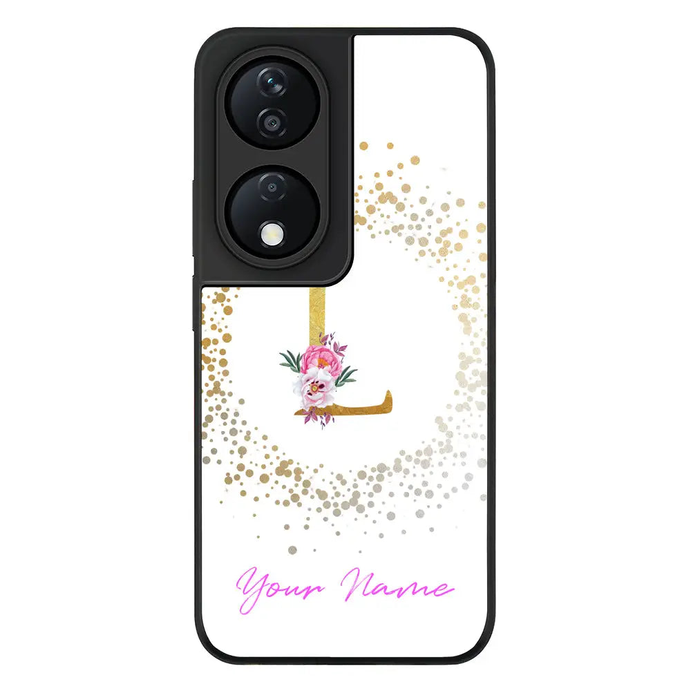 Floral Initial Phone Case - Honor - X7b / Rugged Black - Stylizedd