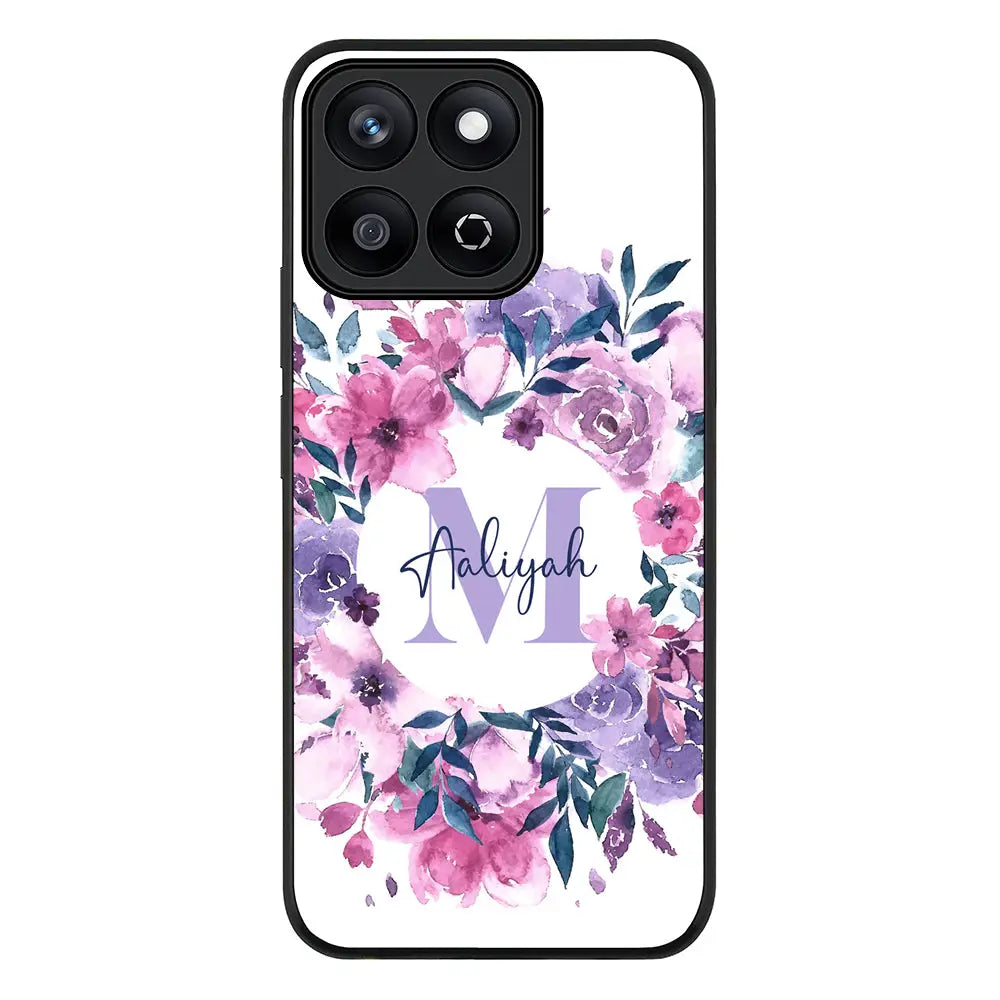 Custom Monogram Floral Flower Initial Name & Letter Phone Case - Honor - X7c / Rugged Black