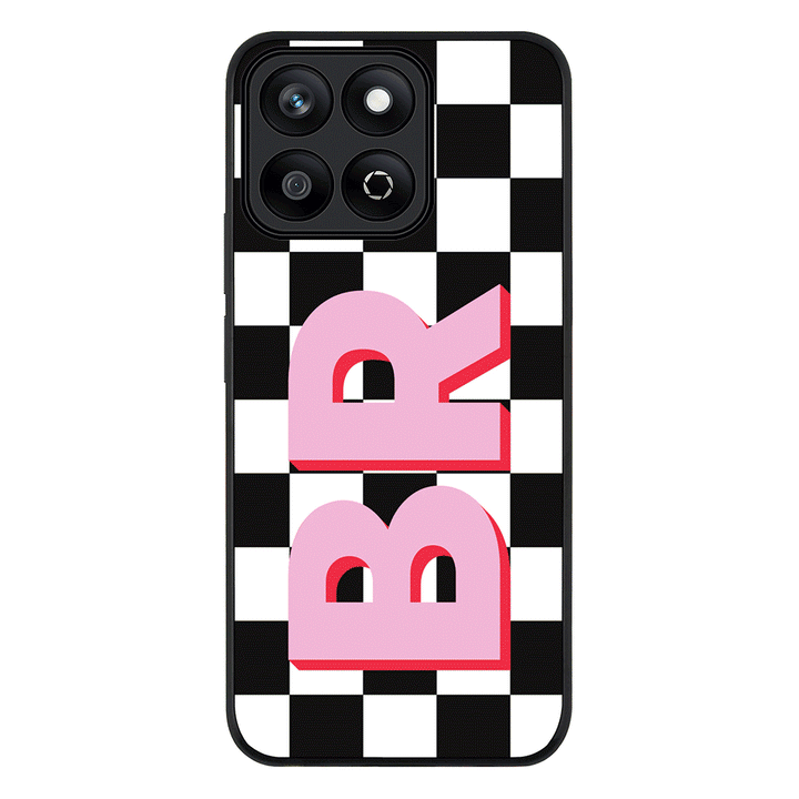 Custom Monogram Initial Checkerboard Phone Case - Honor - X7c / Rugged Black - Stylizedd