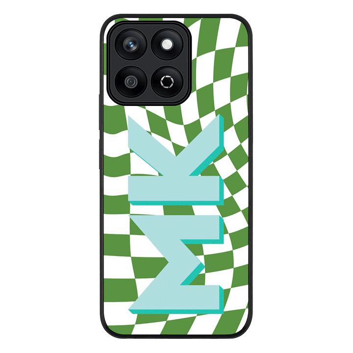 Custom Monogram Initial Wavy Checkerboard Phone Case - Honor - X7c / Rugged Black - Stylizedd