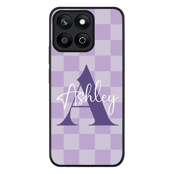 Personalized Name Initial Monogram Checkerboard Phone Case - Honor - X7c / Rugged Black - Stylizedd