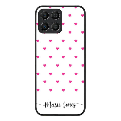 Honor X8 5G Rugged Black Heart Pattern Custom Text, My Name Phone Case - Honor - Stylizedd.com
