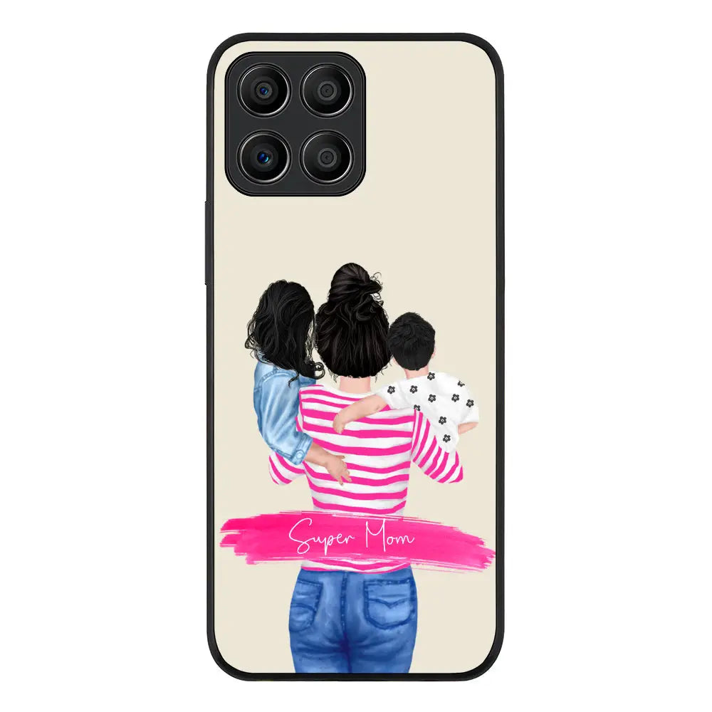 Honor X8 5G Rugged Black Custom Clipart Text Mother Son & Daughter Phone Case - Honor - Stylizedd.com