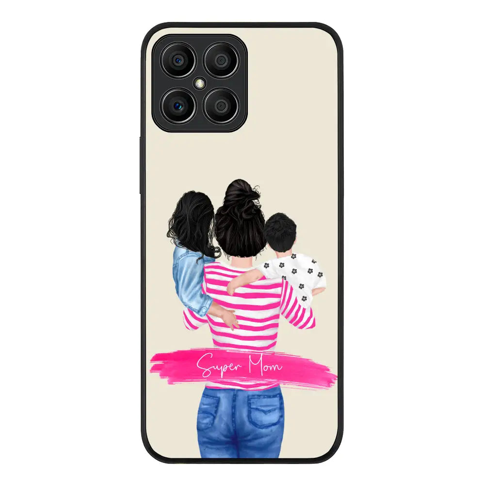 Honor X8 / Rugged Black Phone Case Custom Clipart Text Mother Son & Daughter Phone Case - Honor - Stylizedd