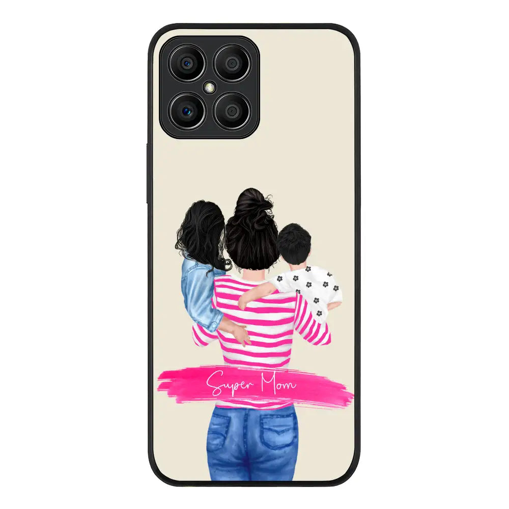Honor X8 Rugged Black Custom Clipart Text Mother Son & Daughter Phone Case - Honor - Stylizedd.com