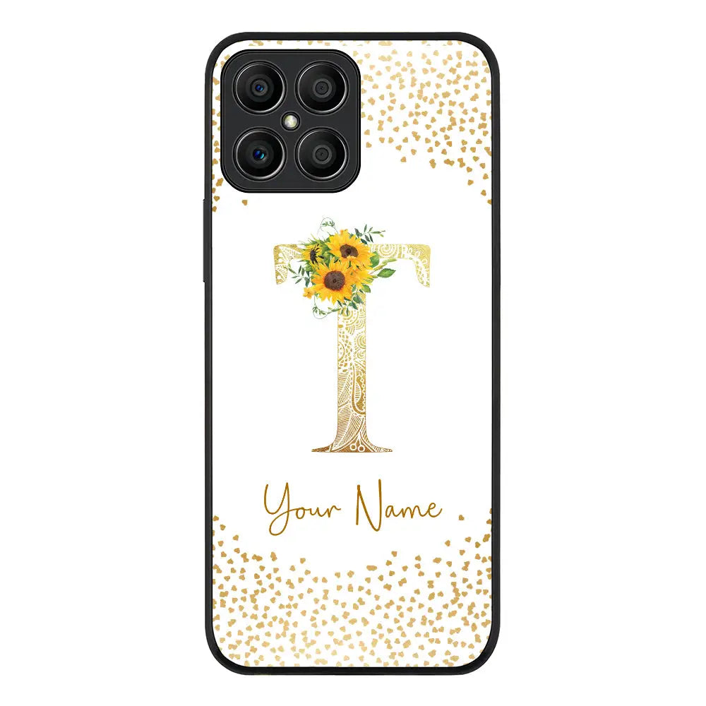 Honor X8 / Rugged Black Phone Case Floral Mandala Initial Phone Case - Honor - Stylizedd