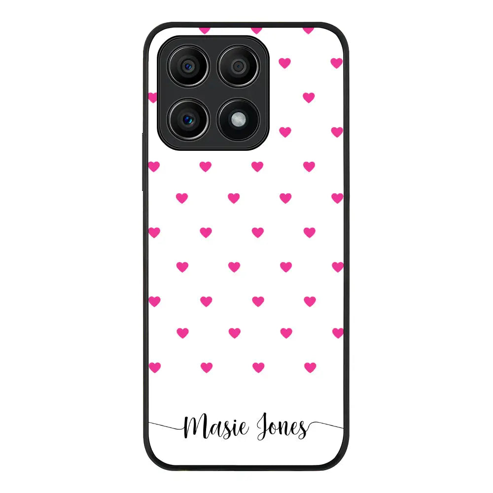 Honor X8A Rugged Black Heart Pattern Custom Text, My Name Phone Case - Honor - Stylizedd.com