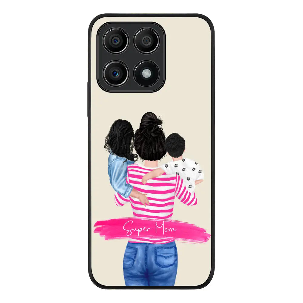 Honor X8A / Rugged Black Phone Case Custom Clipart Text Mother Son & Daughter Phone Case - Honor - Stylizedd