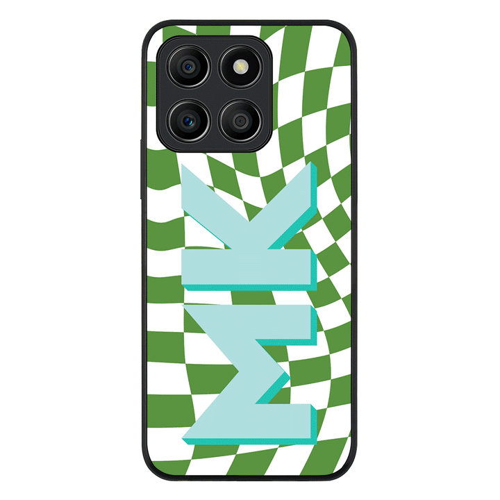 Custom Monogram Initial Wavy Checkerboard Phone Case - Honor - X8b / Rugged Black - Stylizedd