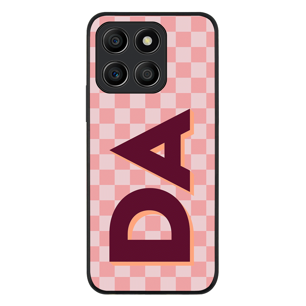 Custom Monogram Initial Small Checkerboard Phone Case - Honor - X8b / Rugged Black - Stylizedd