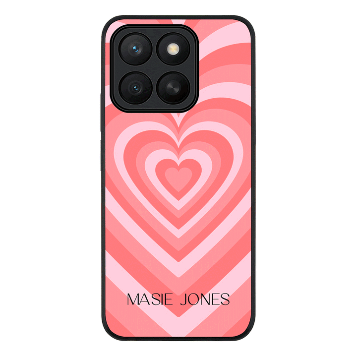 Personalized Name Retro Hearts Phone Case - Honor - X8c / Rugged Black - Stylizedd