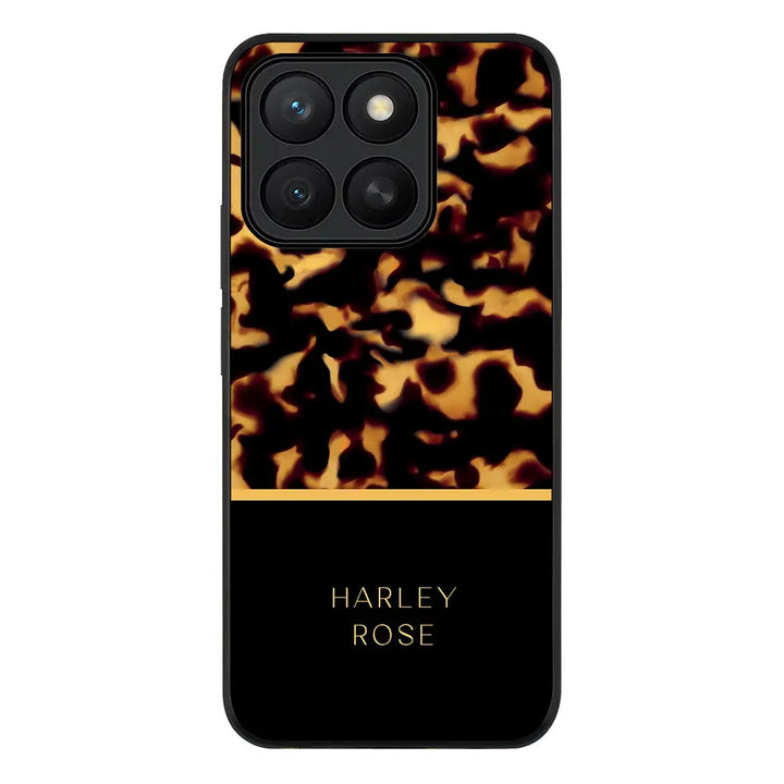 Personalized Text Luxury Tortoise Shell Pattern Phone Case - Honor - X8c / Rugged Black - Stylizedd
