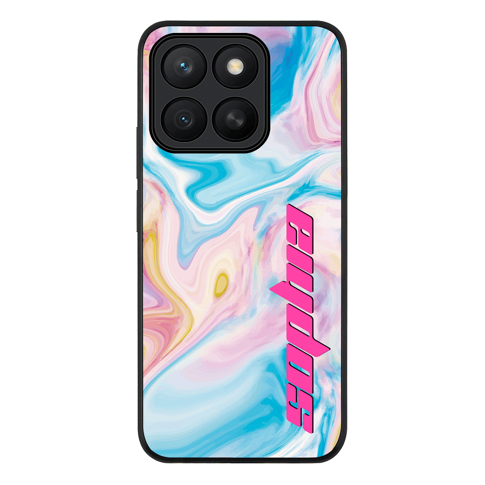 Personalized Text Purple Teal Oceanic Marble Texture Phone Case - Honor - X8c / Rugged Black