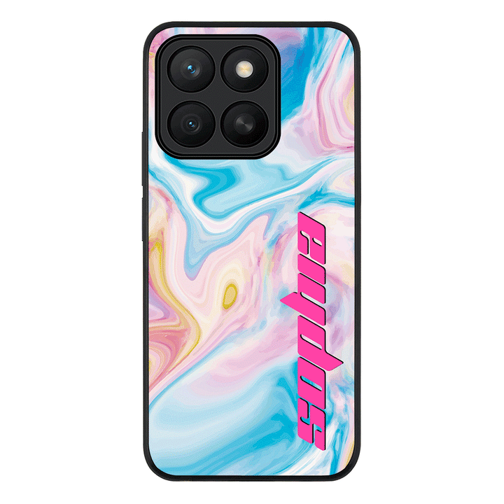 Personalized Text Purple Teal Oceanic Marble Texture Phone Case - Honor - X8c / Rugged Black