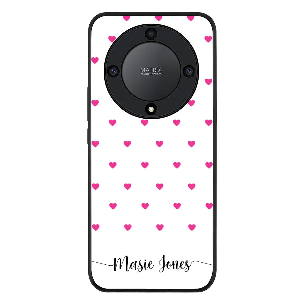 Heart Pattern Custom Text My Name Phone Case - Honor - X9a 5G / Rugged Black - Stylizedd