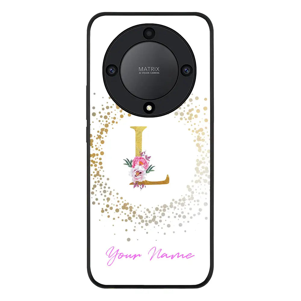 Floral Initial Phone Case - Honor - X9a 5G / Rugged Black - Stylizedd