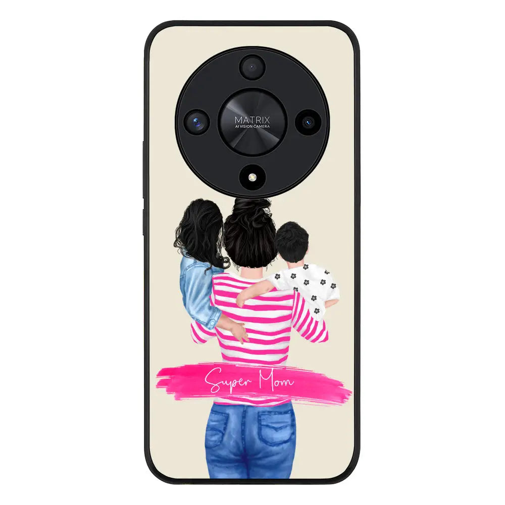 Custom Clipart Text Mother Son & Daughter Phone Case - Honor - X9b / Rugged Black - Stylizedd