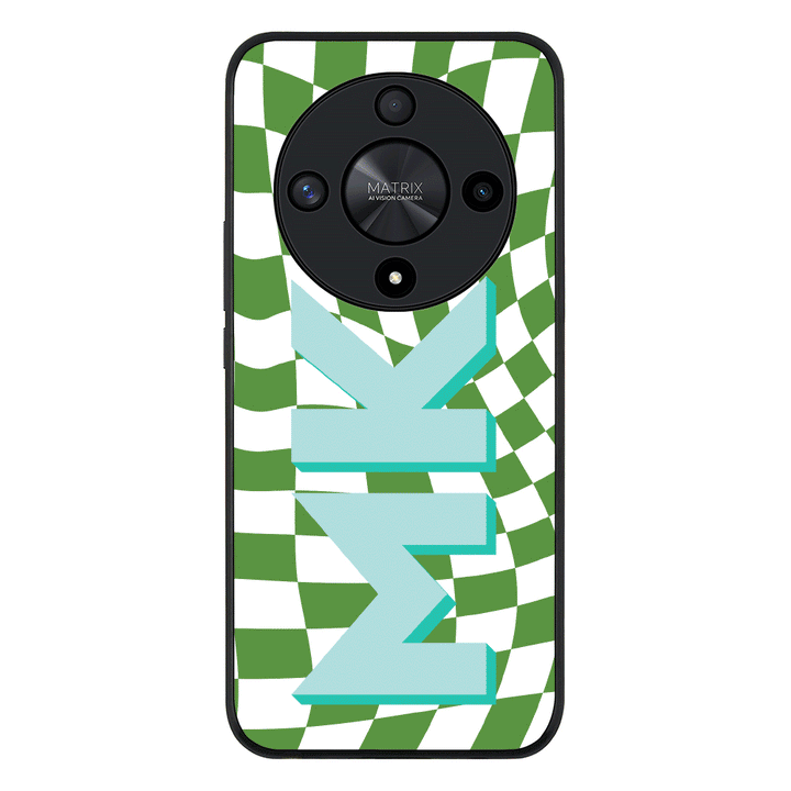 Honor X9b / Rugged Black Phone Case Custom Monogram Initial Wavy Checkerboard, Phone Case - Honor - Stylizedd
