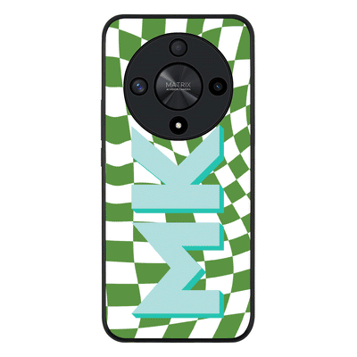 Custom Monogram Initial Wavy Checkerboard Phone Case - Honor - X9b / Rugged Black - Stylizedd