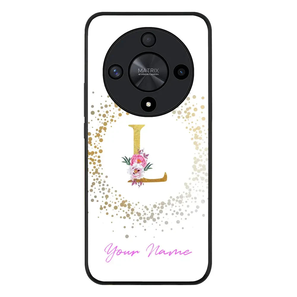 Floral Initial Phone Case - Honor - X9b / Rugged Black - Stylizedd